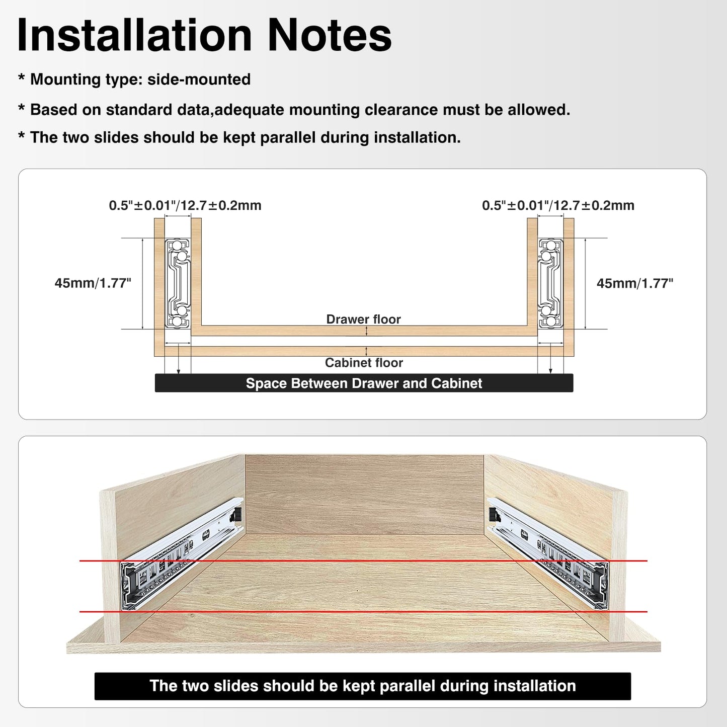 BAIDICE 10 Pair Full Extension Ball Bearing Drawer Slides 8 10 12 14 16 18 20 22 24 Inch 100 LB Load Capacity Side Mount File Cabinet Rails Dresser Metal Runner Trash Can Kitchen (22 inch, Sliver)