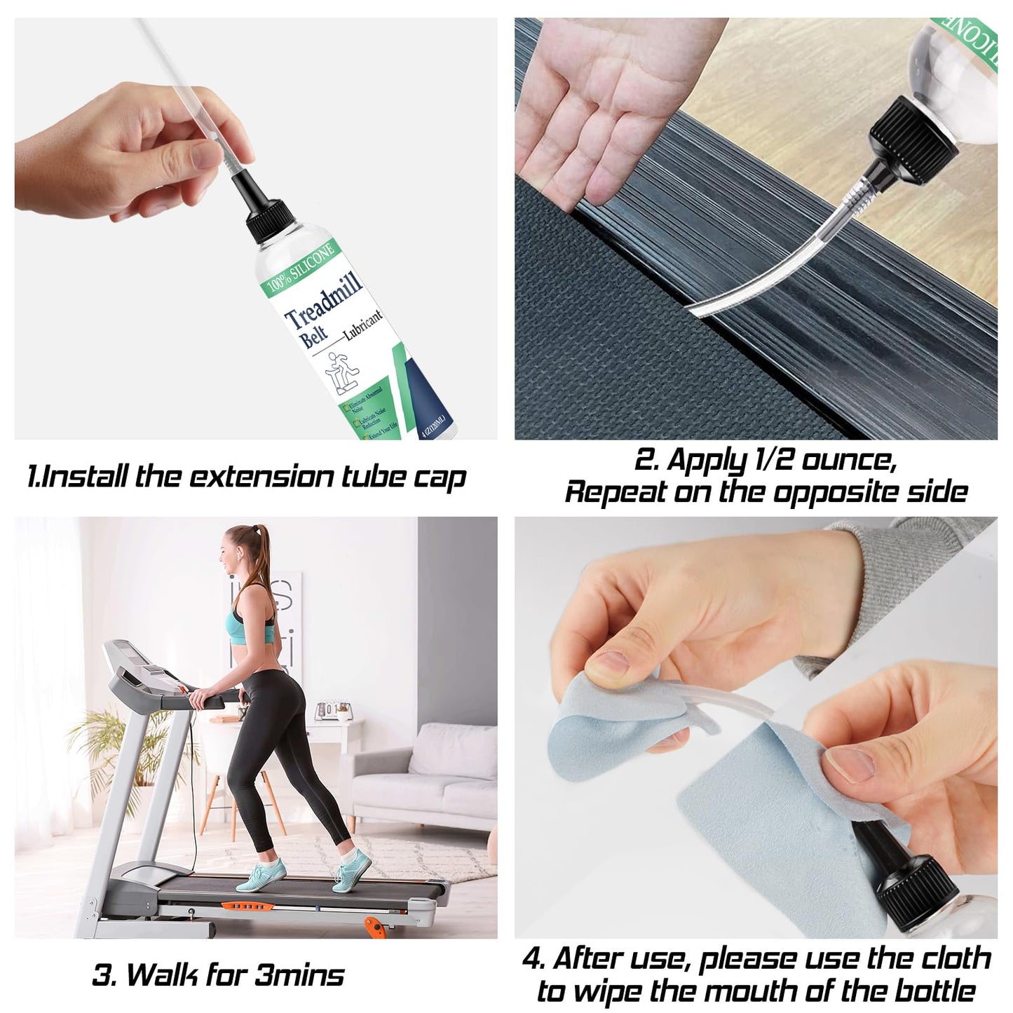 VisLubee 100% Silicone Treadmill Lubricant for Belt, 4 Oz Treadmill Oil Belt Lubricant, Reduce Friction Lubricant with Tubes and 5 Cloths for Nearly All Types of Treadmills (1)