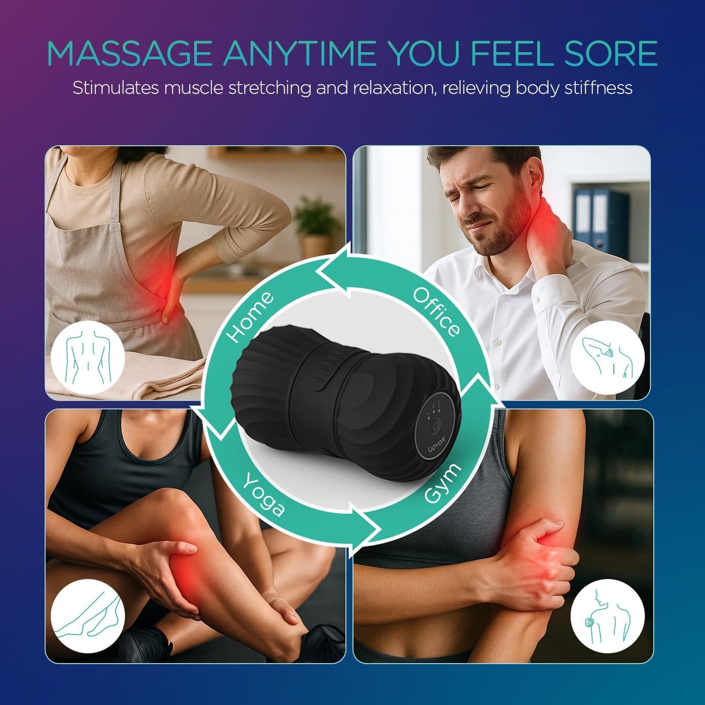 VOYOR-HEALTH Vibrating Peanut Massage Ball - Electric Double Lacrosse Roller for Muscle Pain Relief | Rechargeable Deep Tissue Massage (Black)