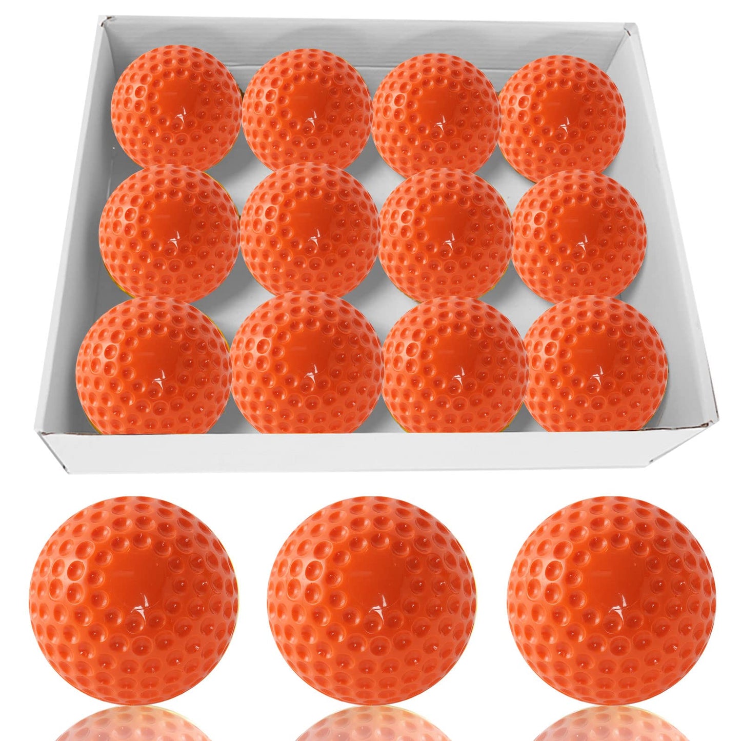 Baisidiwei Baseballs 12 Pack Dimpled Baseballs, 9-Inch Pitching Machine Balls for Hand-Eye Coordination, Hitting and Fielding Practice (Orange)