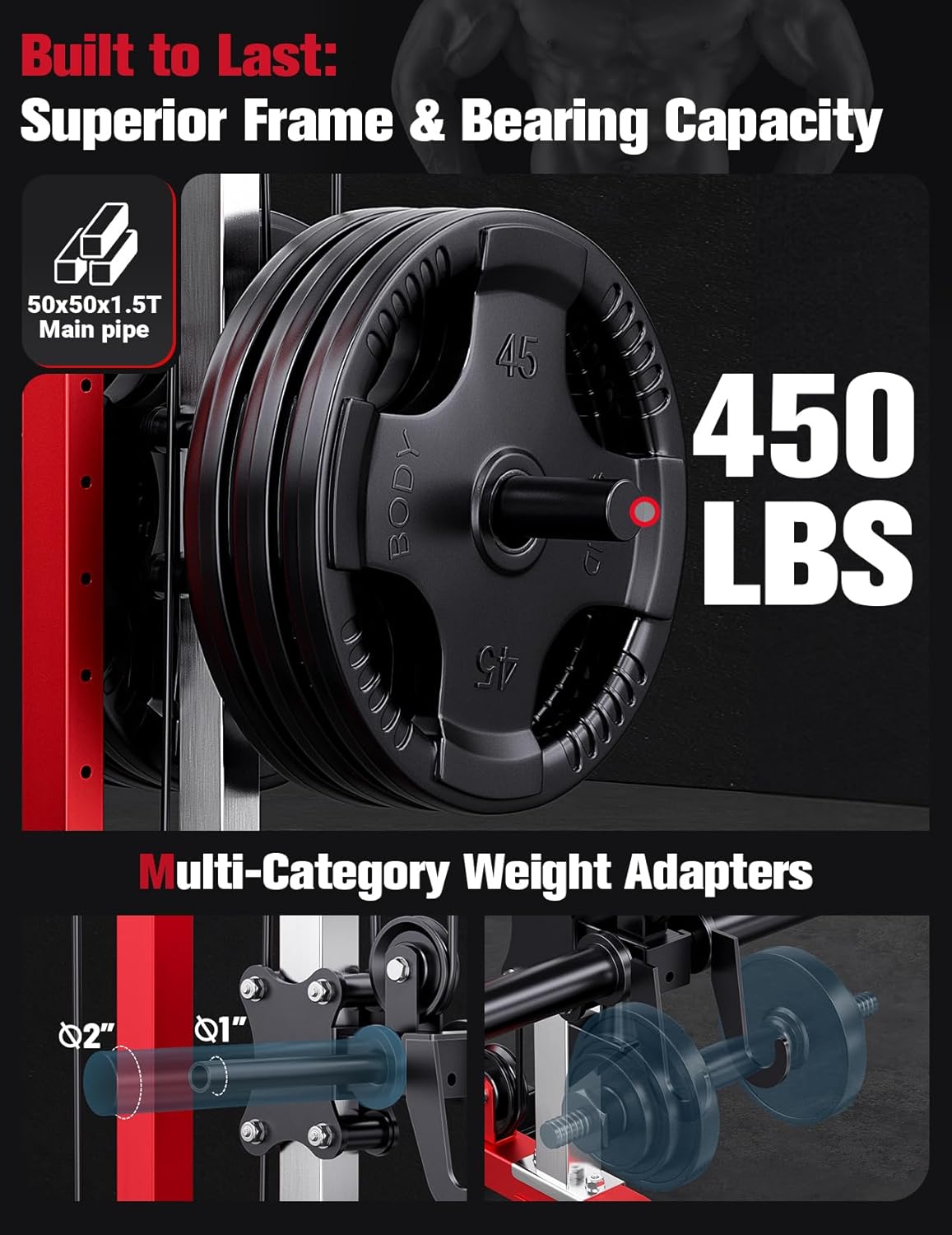 YOLEO Power Cage - Smooth Dual Pulley System | 1700LBS Adjustable Cable Crossover for Home Gym