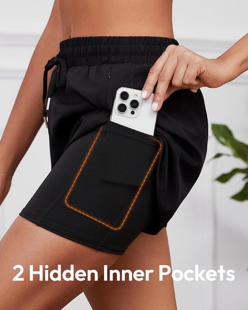 CE' CERDR Women's 2-in-1 High Waisted Running Shorts - Athletic Gym & Yoga Shorts with 4 Pockets