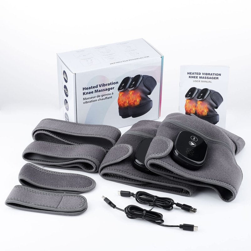 MOAJAZA Heated Knee Massager Shoulder Heating Pads Elbow Brace 3 in 1 with Vibration, Cordless Rechargeable Heating Knee Warmers Wrap for Shoulder Elbow Knee Stress Relief 2 Packs