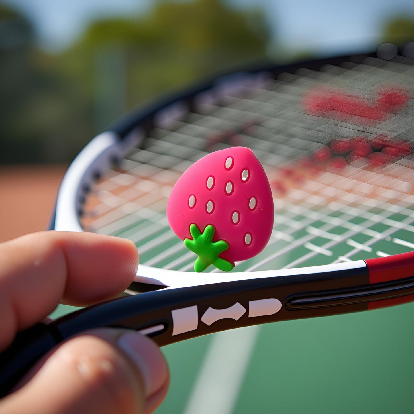 YuanHolumid Pink Strawberry Tennis Racket Vibration Dampener Soft Silicon Racket Dampener Cartoon Shape Tennis Racquet Shock Absorbers Tennis Racket for Racquetball, Tennis Vibration Dampeners