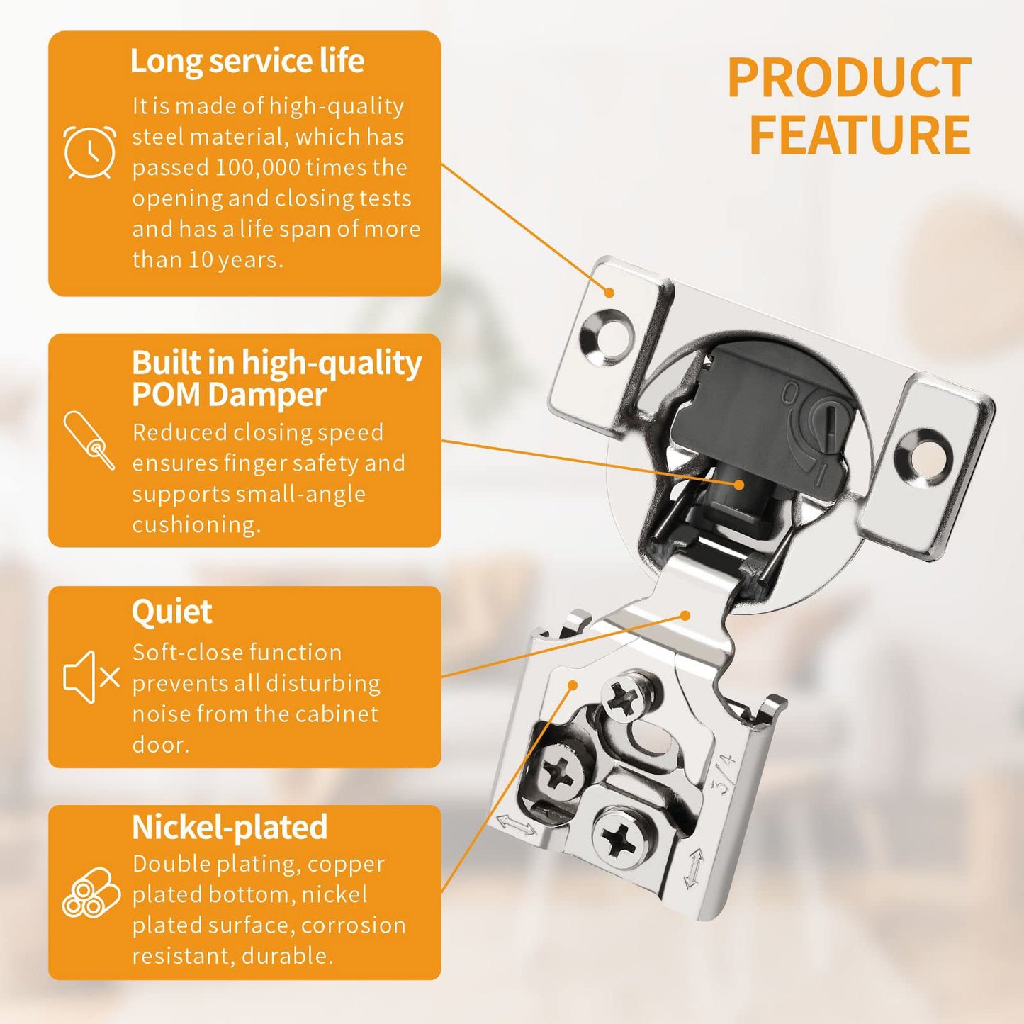 Chibery 50 Pack 3/4" Overlay 4D Soft Close Concealed Hinges for Face Frame Door, Adjustable Closing Speed, Smooth Slow Self Close Hinges, Satin Nickel, 105° Open Angle Stainless Steel Cabinet Hinges