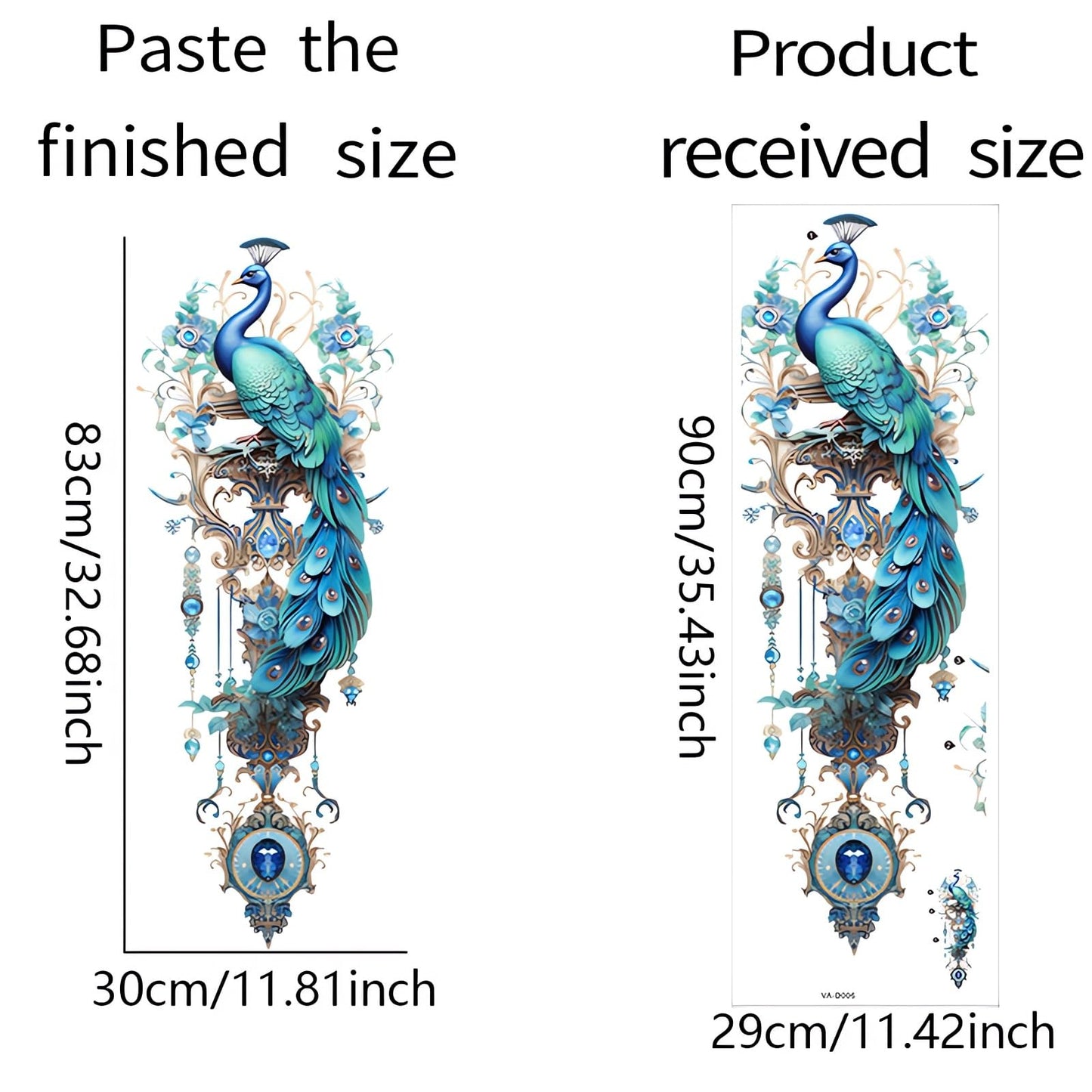 sacinora Gorgeous Blue Peacock Painted Wall Stickers, Peacock Pendant Art Wall Decals Removable Vinyl Peel and Stick for Living Room Bedroom Sofa TV Background Home Decorations