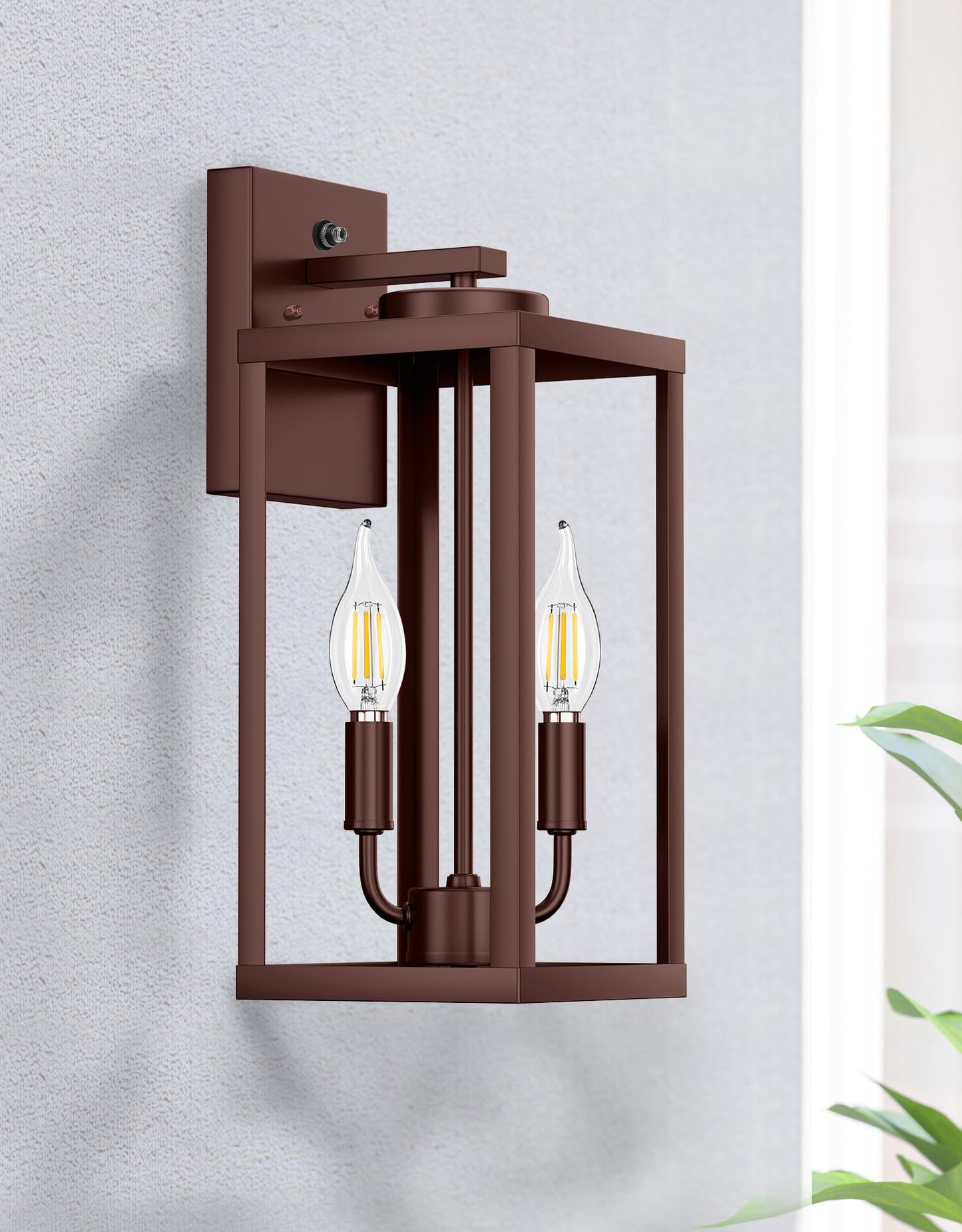 PARTPHONER Dusk to Dawn Outdoor Wall Sconce 2-Light, Transitional Wall Lantern Tall Wall Lamp, Waterproof Exterior Lighting Fixture with E12 Base Outside Lights for House Porch Garage, Bronze 2 Pack