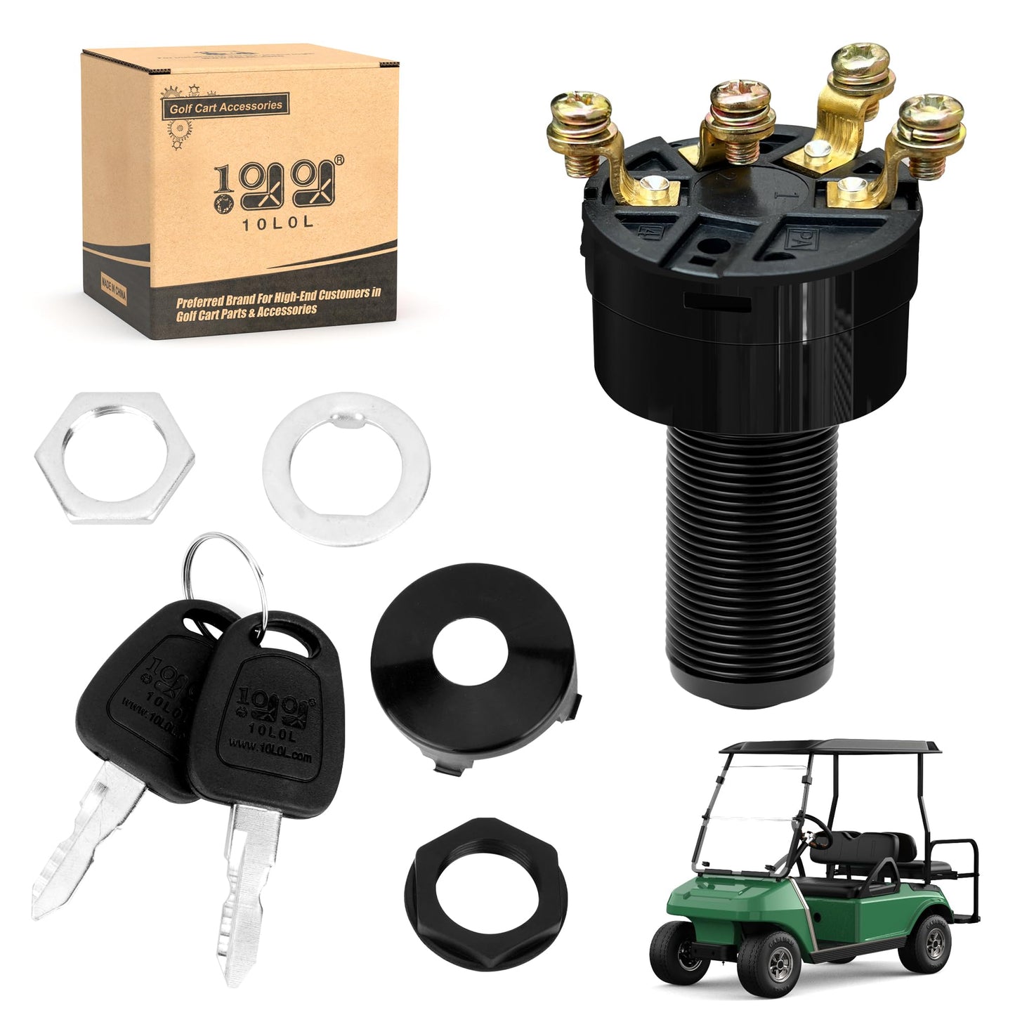 10L0L 12V Ignition Key Switch for Club Car DS 1996-up Gas Golf Cart, Fits Limo Turf Carryall 1 & 2 XRT, Replaces OEM# 101826301 1012505