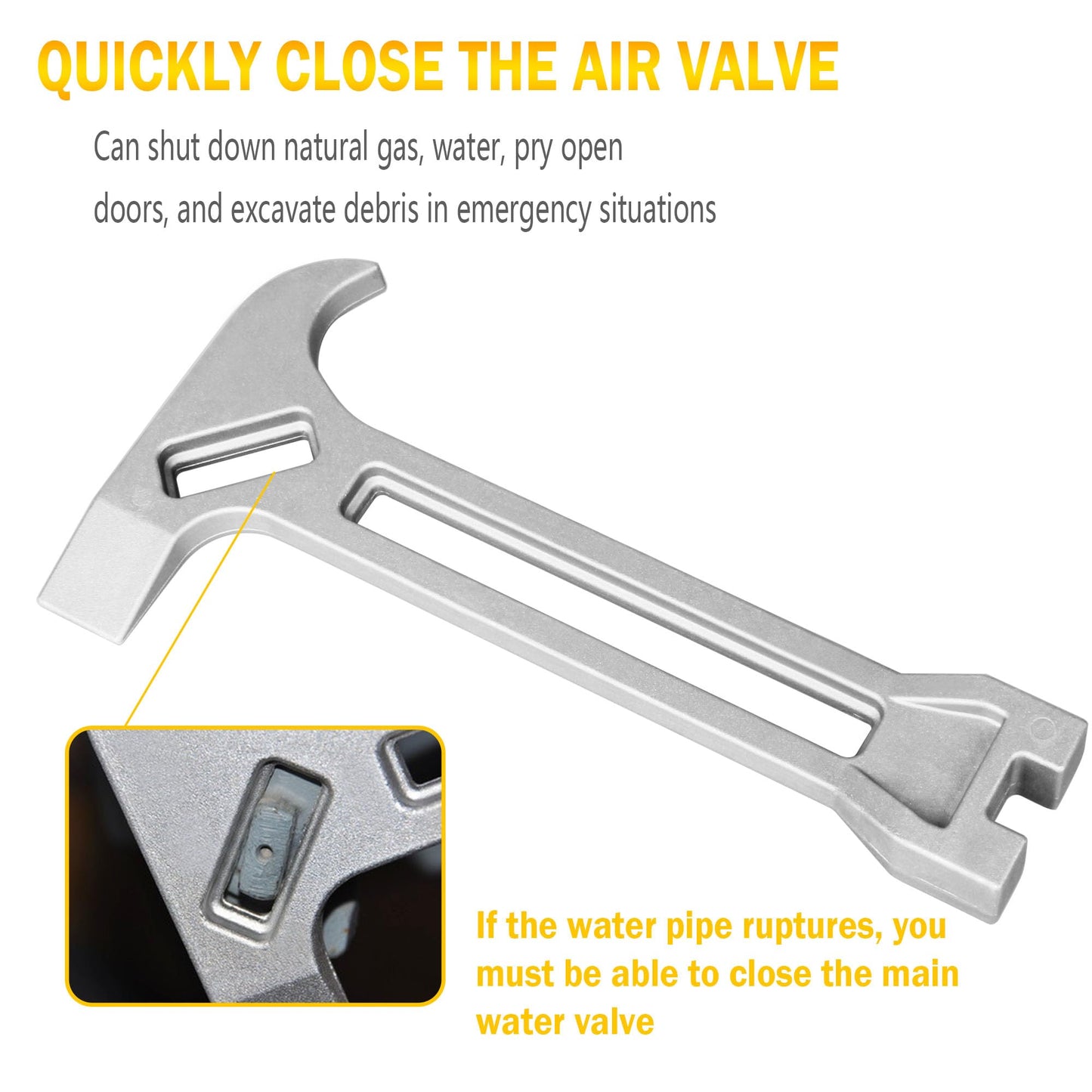 Gas & Water Shut-Off Tool, 4-in-1 Gas Shut-Off Wrench Fire Fighter Gear/Non-Sparking Pry Bar for Emergency Shut-Off Of Gas And Water 1 Pcs