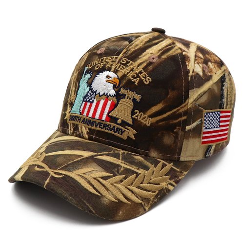 250 Anniversary USA Hat United States 250th Year American Anniversary Hat Patriotic Embroidered Baseball Caps for Men Women Camo