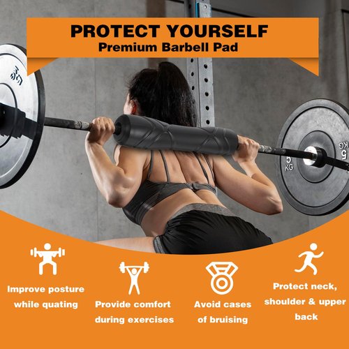 Rubber Barbell Pad, Squat Pad, Hip Thrust Pads, Neck Shoulder Protective Pads For Lunges, Squats And Hip Thrust Fit Standard Bar (Black)