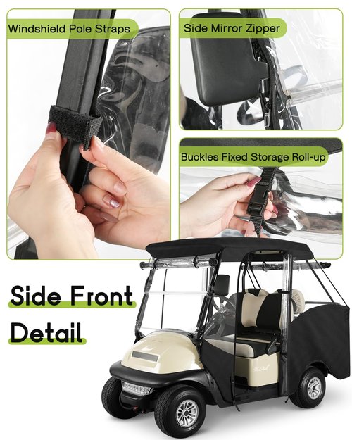 WEIMELL 4 Passenger Golf Cart Enclosure for Club Car Precedent Tempo Short Roof 2+2 57.5" Waterproof Windproof Driving Rain Cover 4-Seater with 4-Sided Clear Windows Roll-up Zipper Door Black
