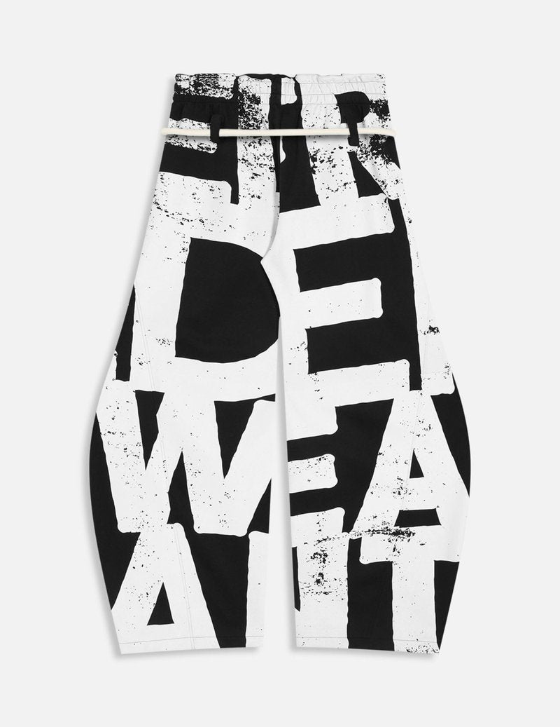 Aelfric Eden Print Baggy Barrel Sweatpants Wide Leg Pants for Women Men Casual Elastic Waist Unisex Graphic Lantern Trouser Black L