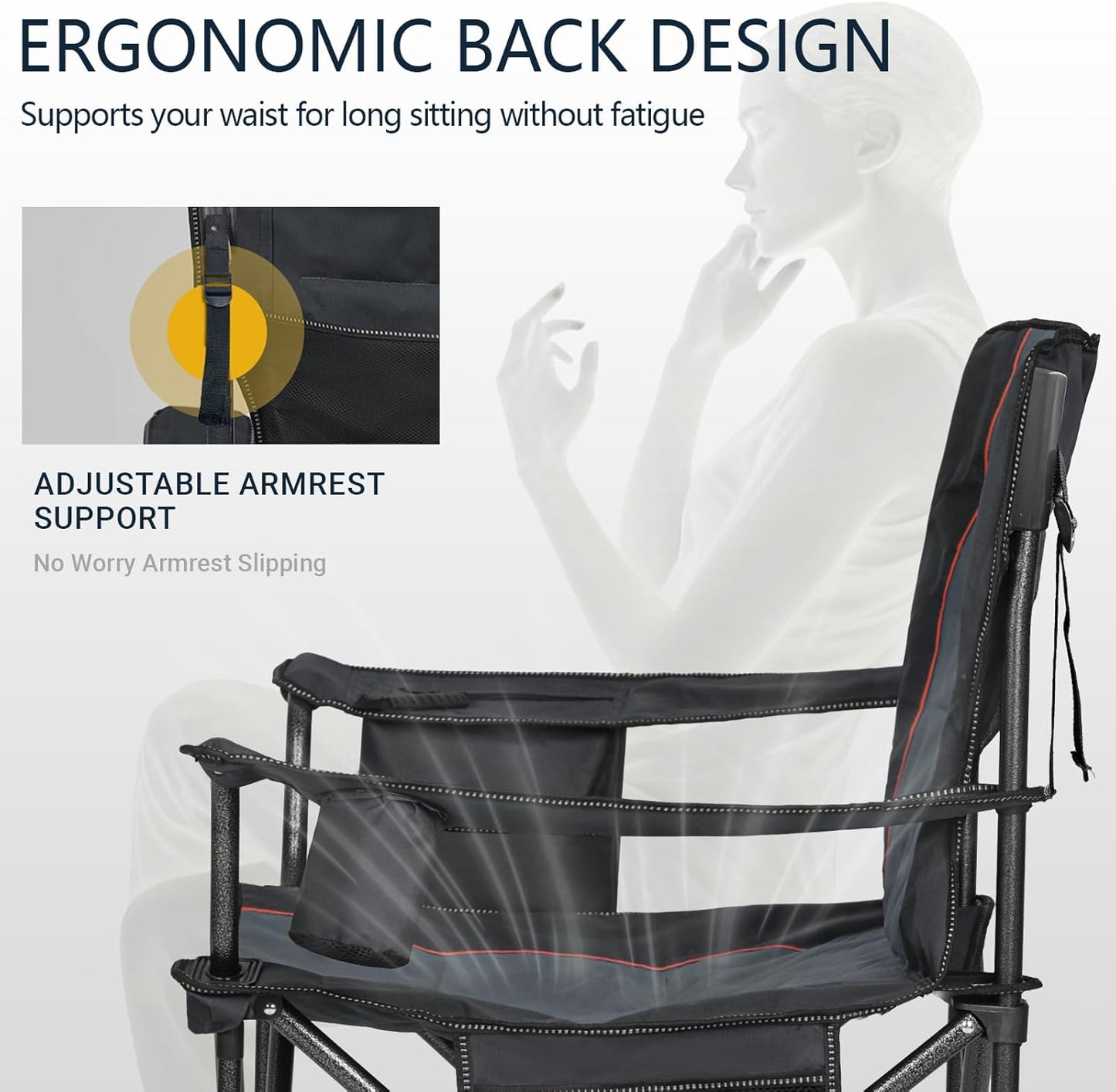 Overmont Oversized Camping Chair - 450lbs Capacity with Padded Cushion & Cooler Pockets | Heavy-Duty Collapsible Design