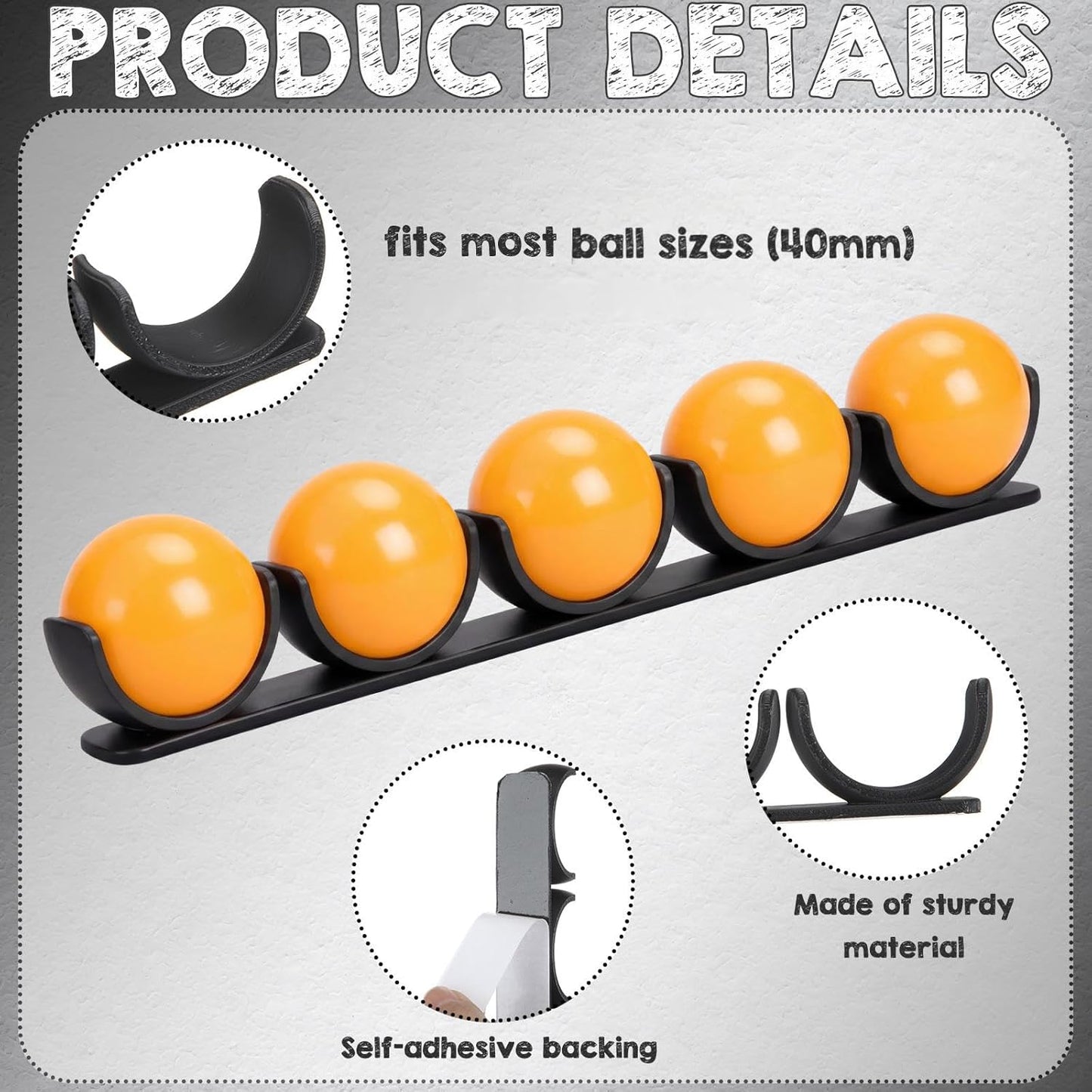 Outus Table Tennis Ball Holder - Self-Adhesive Under-Table Storage Rack for 40mm+ Balls | 2-Pack