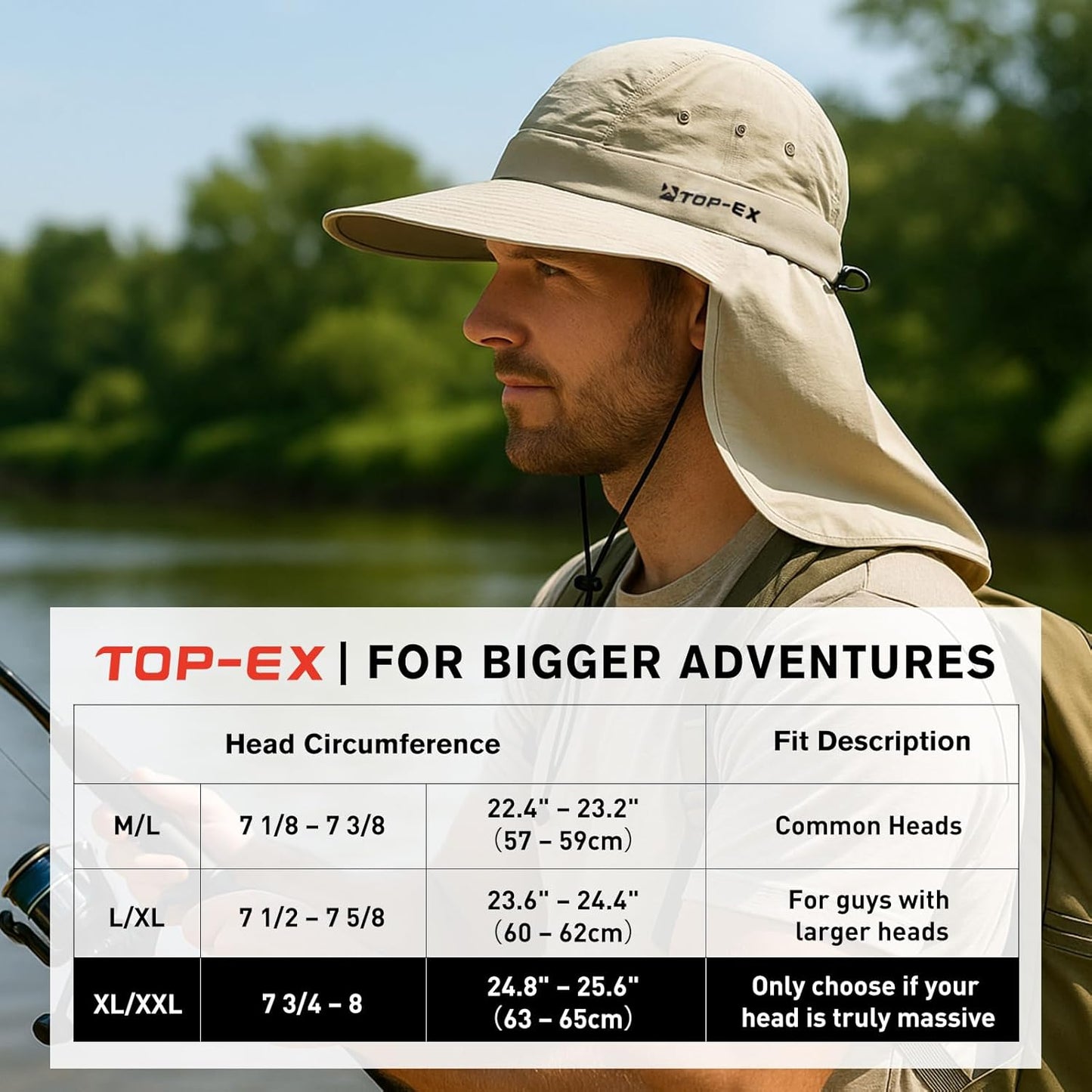 TOP-EX Cooling Sun Hat - UPF 50+ Wide Brim with Neck Flap for Hiking, Fishing & Comfort