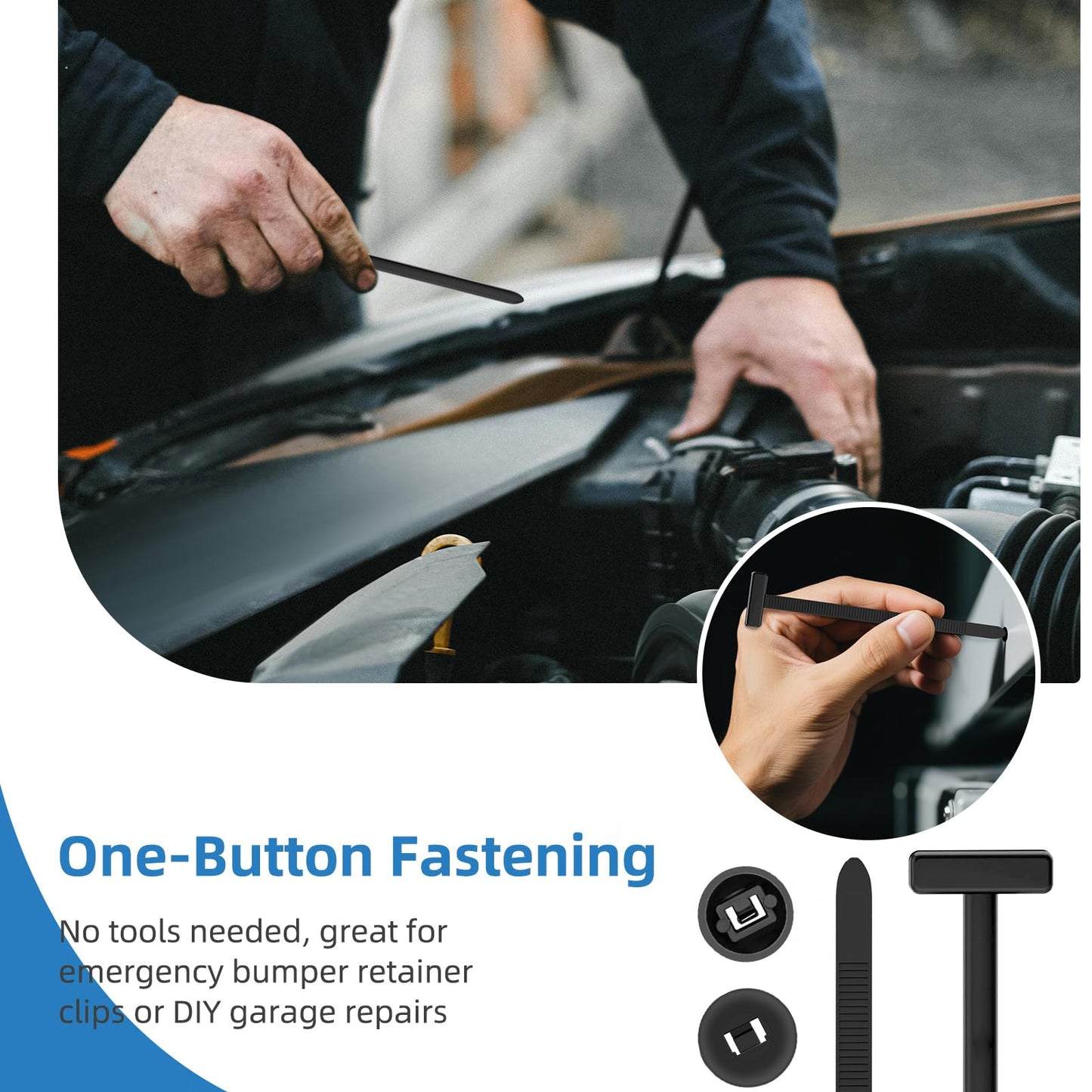 100PCS Nylon Universal Cable Tie Buckle - Grip Auto Zip Tie Buckles,Multipurpose Heavy Duty, Self-Locking Zip Tie with Pin & Button Design,UV-Resistant Fasteners for Car Repair