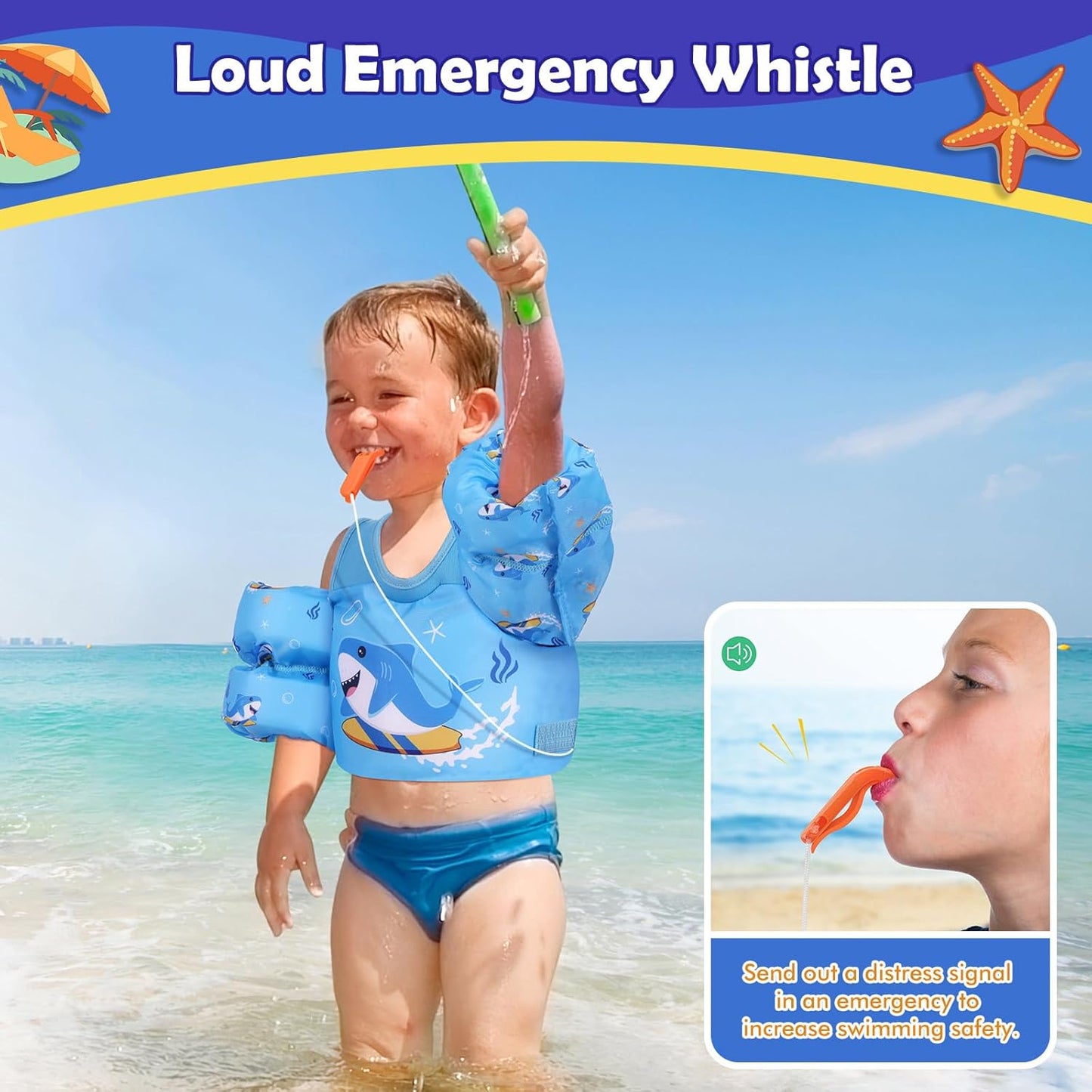 MoKo Toddler Swim Vest - Cartoon Swim Floaties with Shoulder Straps | Fits 13-30 lbs, 20-50 lbs, 22-66 lbs