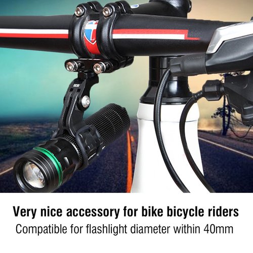 Flashlight Bike Mount, Universal for 40mm Flashlights, Secure Handlebar Holder with Adhesive Silicone Band for Cycling, Camer