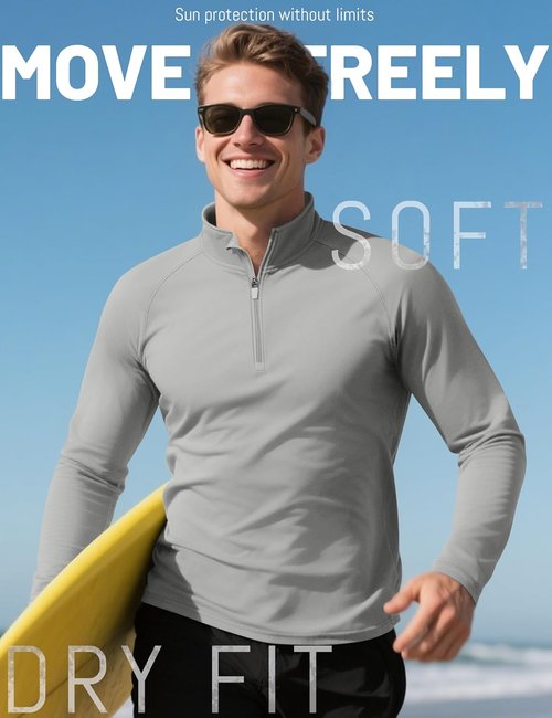 KEFITEVD Men's UPF 50+ Sun Protection Shirt - Quick Dry Long Sleeve 1/4 Zip UV Fishing T-Shirt
