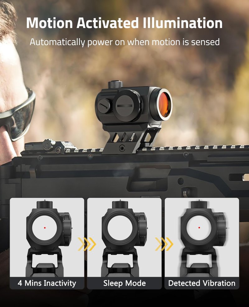 CVLIFE JackalHowl Red Dot Sight, 1x20mm 2 MOA Motion Awake Red Dot with 10 Brightness Settings, IPX7 Waterproof, Compact Optics with Absolute Co-Witness Mount