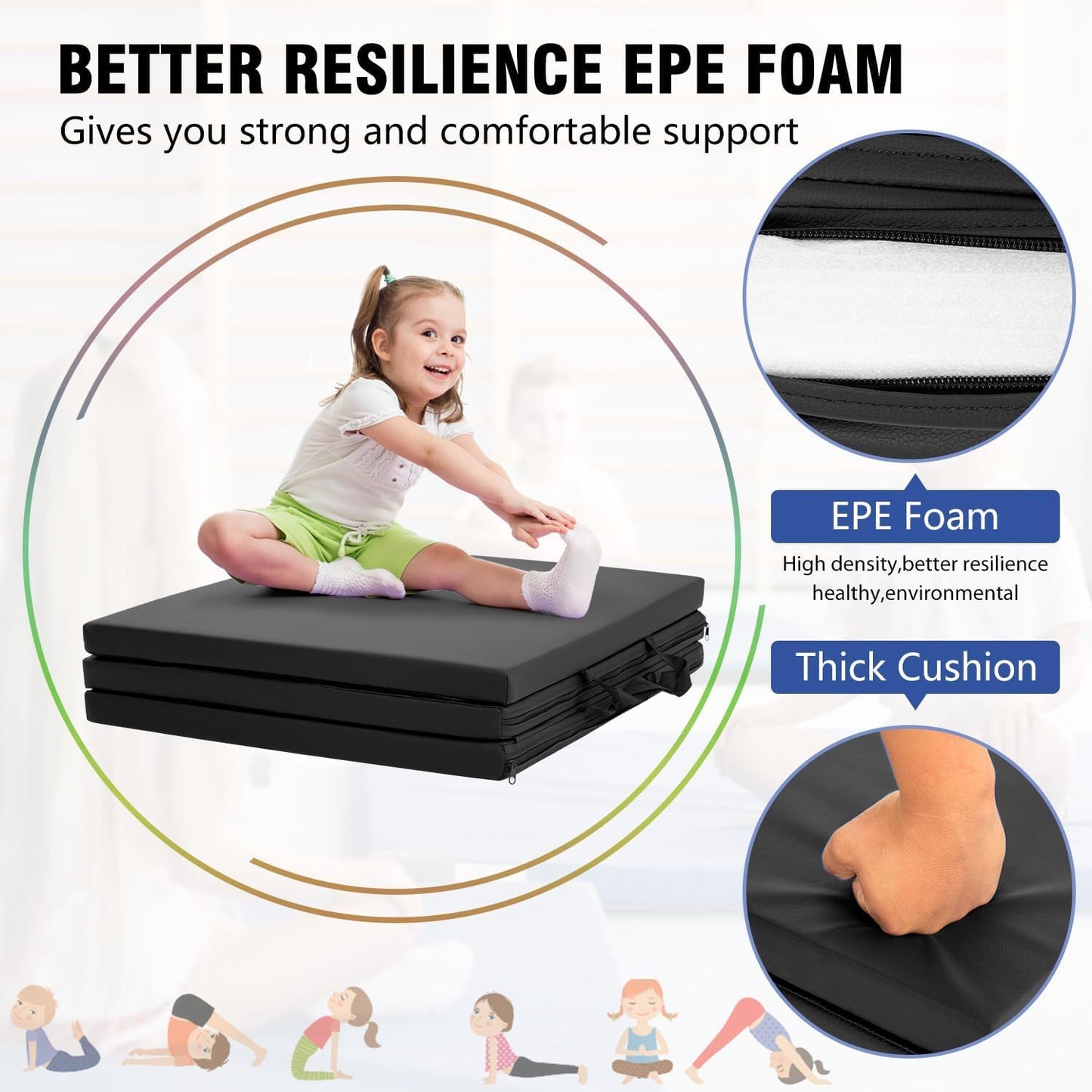 Skiennix Yoga Mat - Thick 2-Inch Workout Flooring for Home Gym | Foldable Foam Mat for Exercise & Pilates