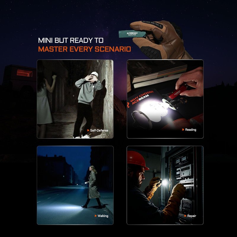 ACEBEAM Keylite 500 High Lumens Keychain Flashlight Rechargeable, Ultra-Compact Flat Pocket EDC Flashlight with Dual LEDs, 6 Modes, Type-C Charging, Small MINI Flash Light for Emergency, Home, Outdoor