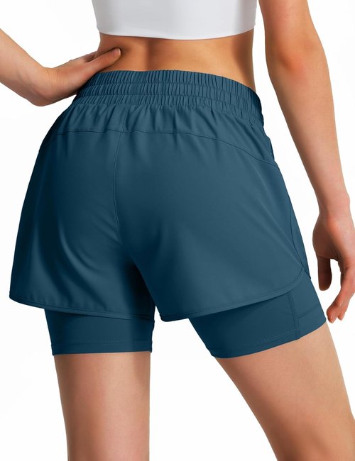 Ksmien Women's 2-in-1 Running Shorts - Quick Dry Athletic Gym Workout Shorts with Liner & Phone Pockets