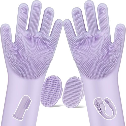 Augwind Pet Grooming Kit - 6PCS for Dogs, Cats & Horses | Includes Bath Gloves & Brush (Purple)