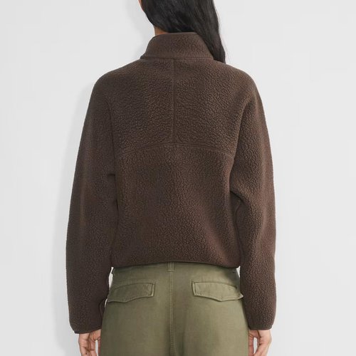 Keeliya Womens Fleece Sweatshirts Cropped Half Zip Sherpa Pullover Fuzzy Warm Winter Jackets with Zipper Pockets(Brown,L)