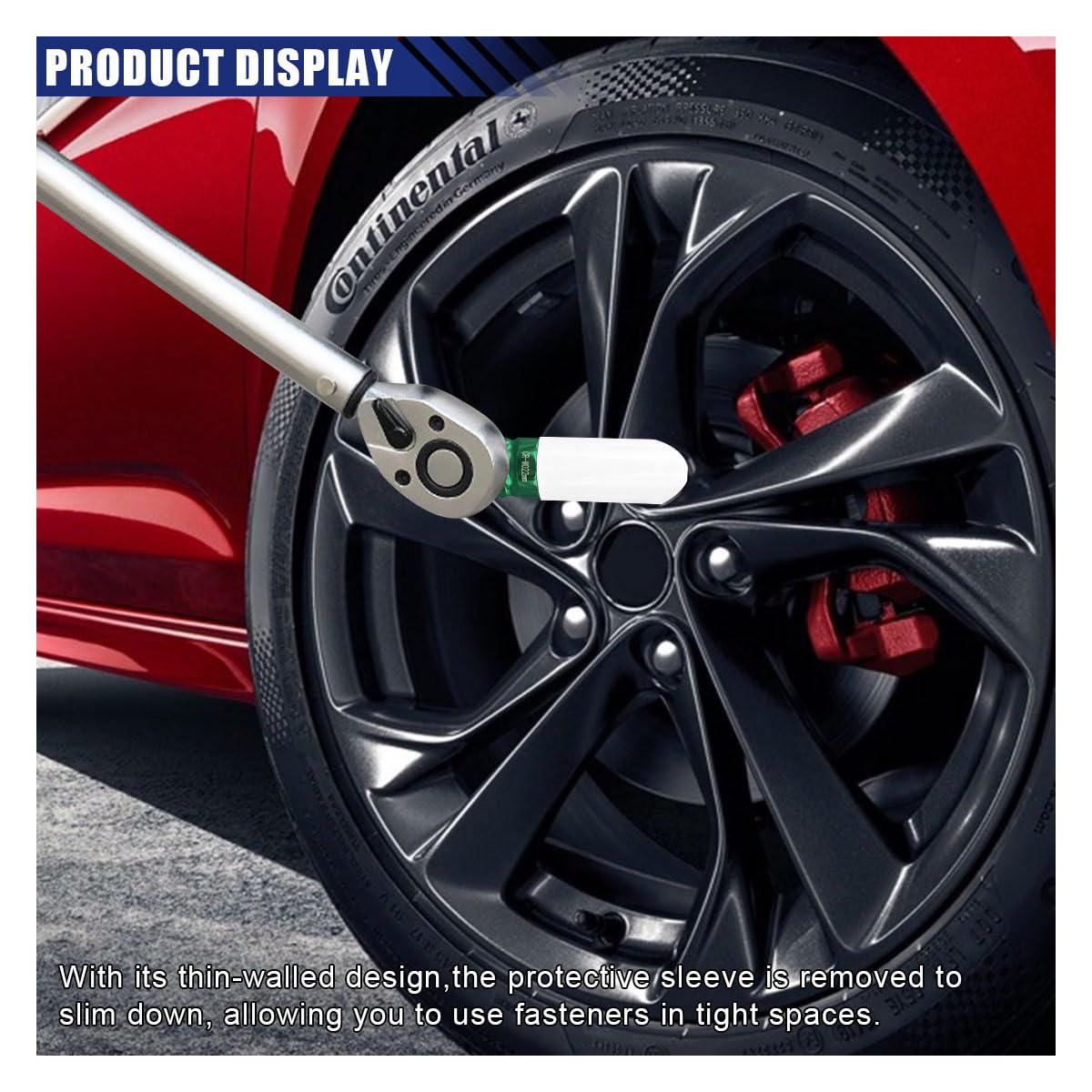 1/2" Drive 22 mm Lug Nut Impact Socket, Non-Marring Deep Lug Nut Socket, Thin Wall Wheel Rim Protector Sleeved Socket (22mm/0.9inch)