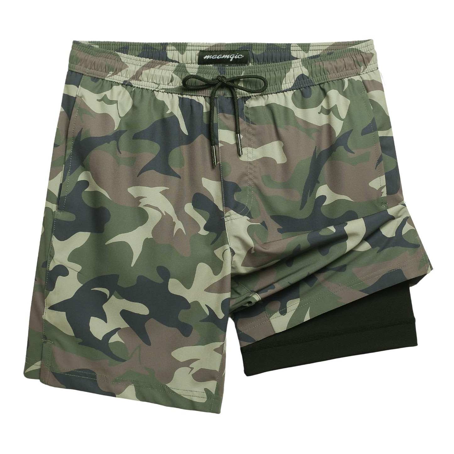 maamgic Mens Swim Trunks with Compression Liner 7 Inch Inseam Mens Bathing Suit Quick Dry Swimming Trunks Swimsuit Camo Medium