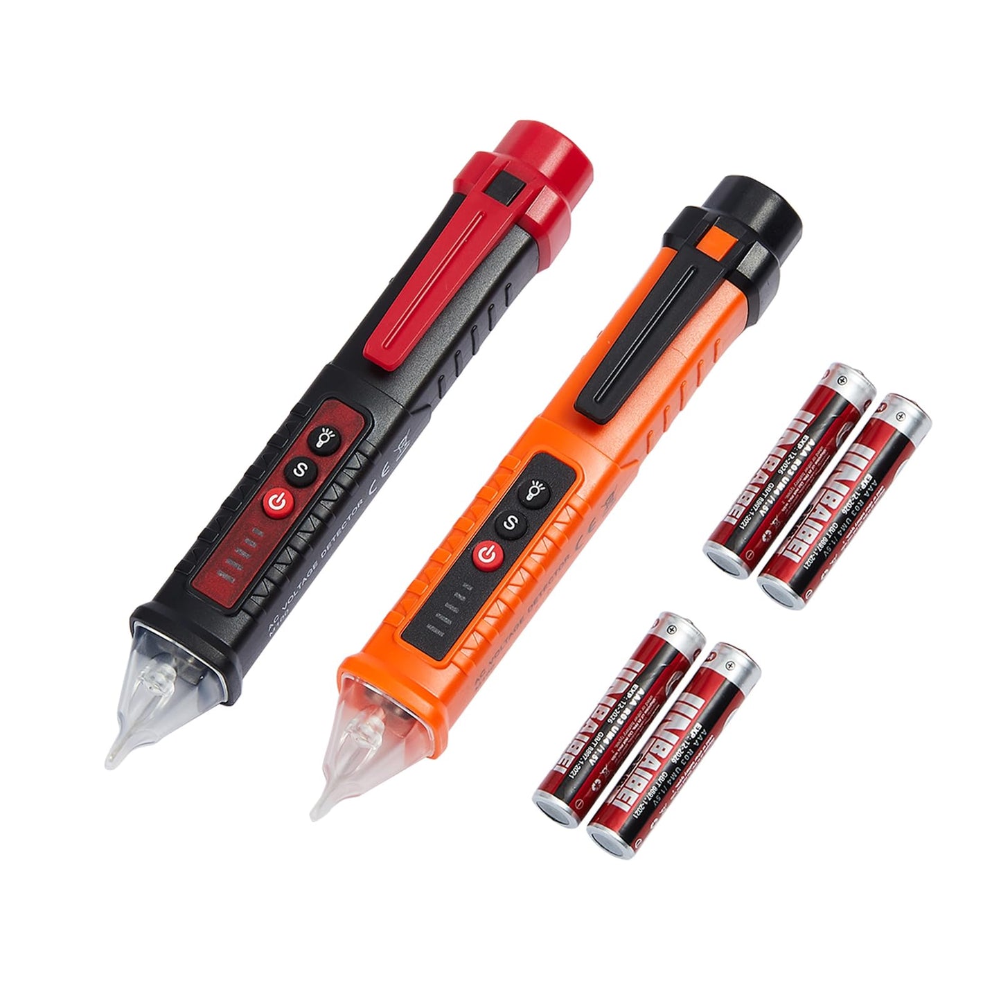 2 Pack Non-Contact Voltage Detector, Voltage Tester Electrical Tester, AC 12V/48V/70V-1000V, Wire Tester with Buzzer Alarm and Flashlight, Wire Breakpoint Finder, Orange & Red