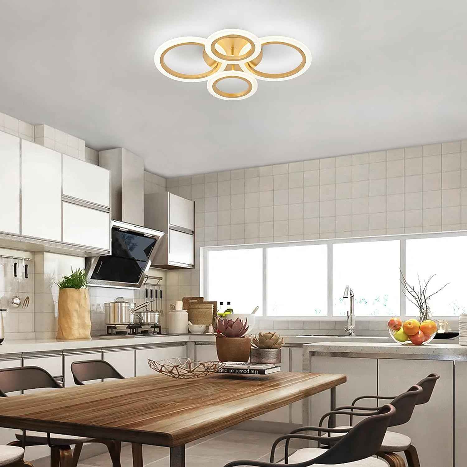 Modern LED Flush Mount Ceiling Light - 4 Rings 4000K Fixture for Kitchen & Living Room