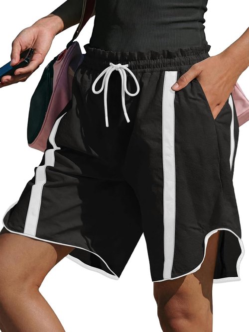 Fisoew Women's Baggy Cargo Shorts - Casual Wide Leg Knee Length with Drawstring Waist for Yoga & Workouts