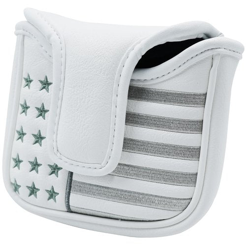 Gbourly Golf Club White USA Square Mallet Putter Cover Patriotic Magnetic Heel Shafted PU Leather Headcover