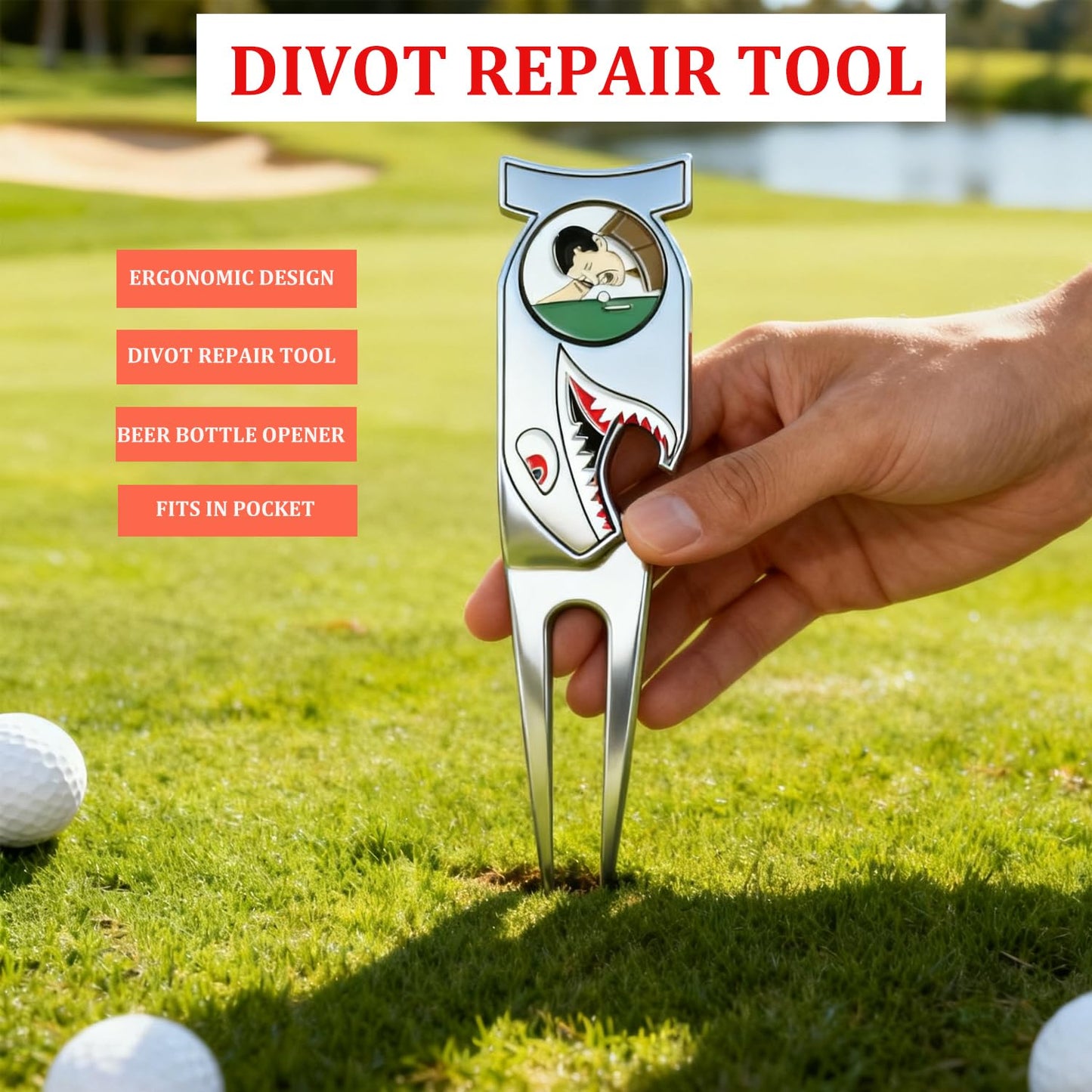WIGERLON Divot Repair Tool with Ball Marker（1pcs Divot Tool,1 pcs Golf Hat Clip,1pcs Magnetic Ball Marker