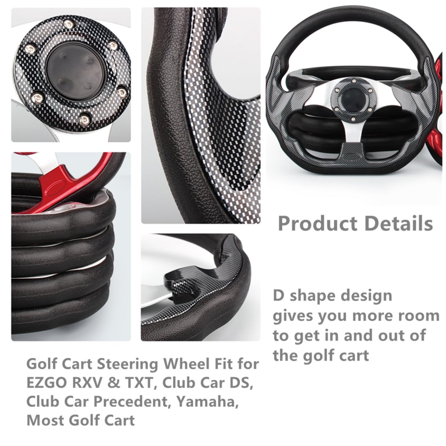 Golf Cart Steering Wheel,Universal Golf Cart Skid Steering Wheel,for Club Car EZGO RXV and TXT, Yamaha, Precedent Tempo (Blackgrid)