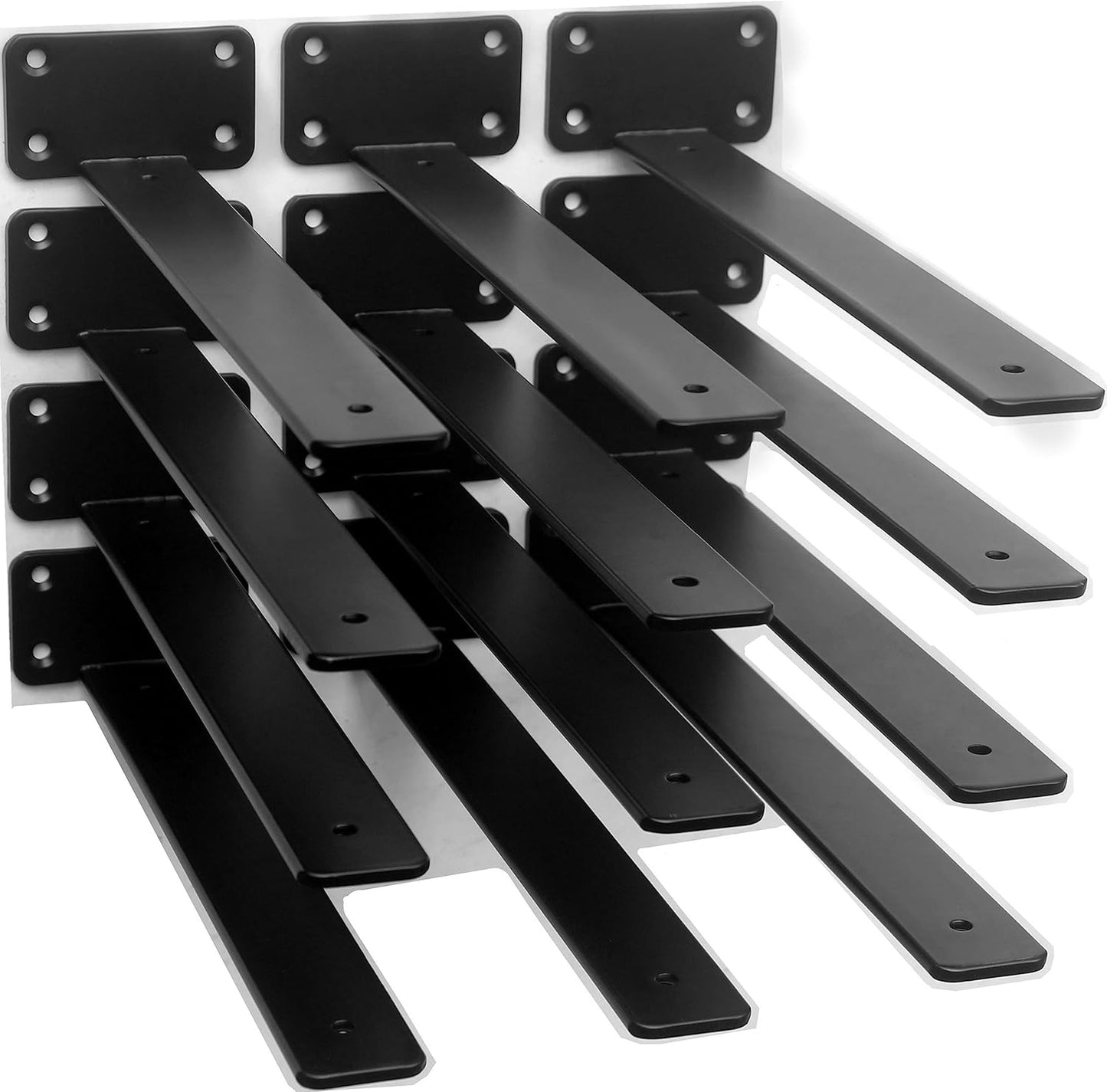 10-Inch Black Iron Floating Shelf Brackets - 12 Pack Rustic Industrial Support