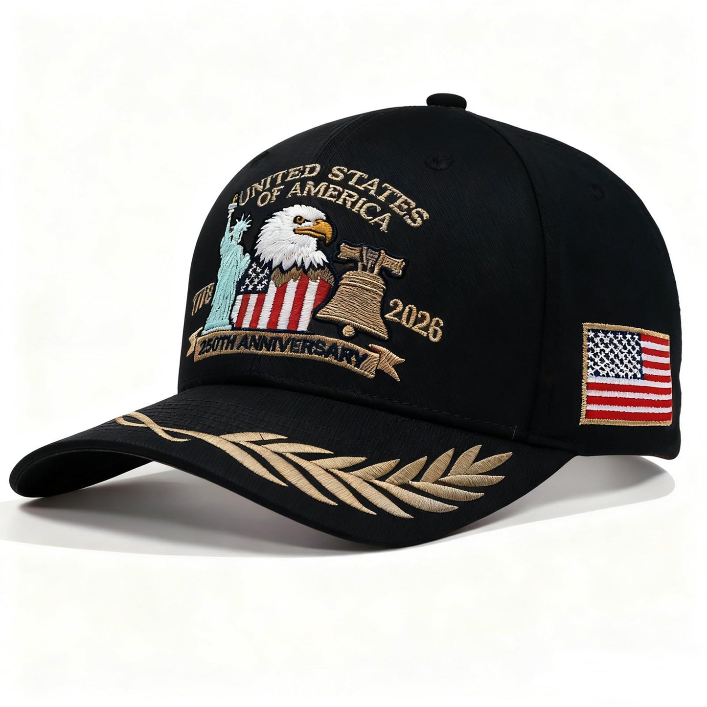 APUTI 250 Anniversary USA Hat, USA 250th Anniversary Merchandise Adjustable Embroidered Patriotic Baseball Cap Men Women Black