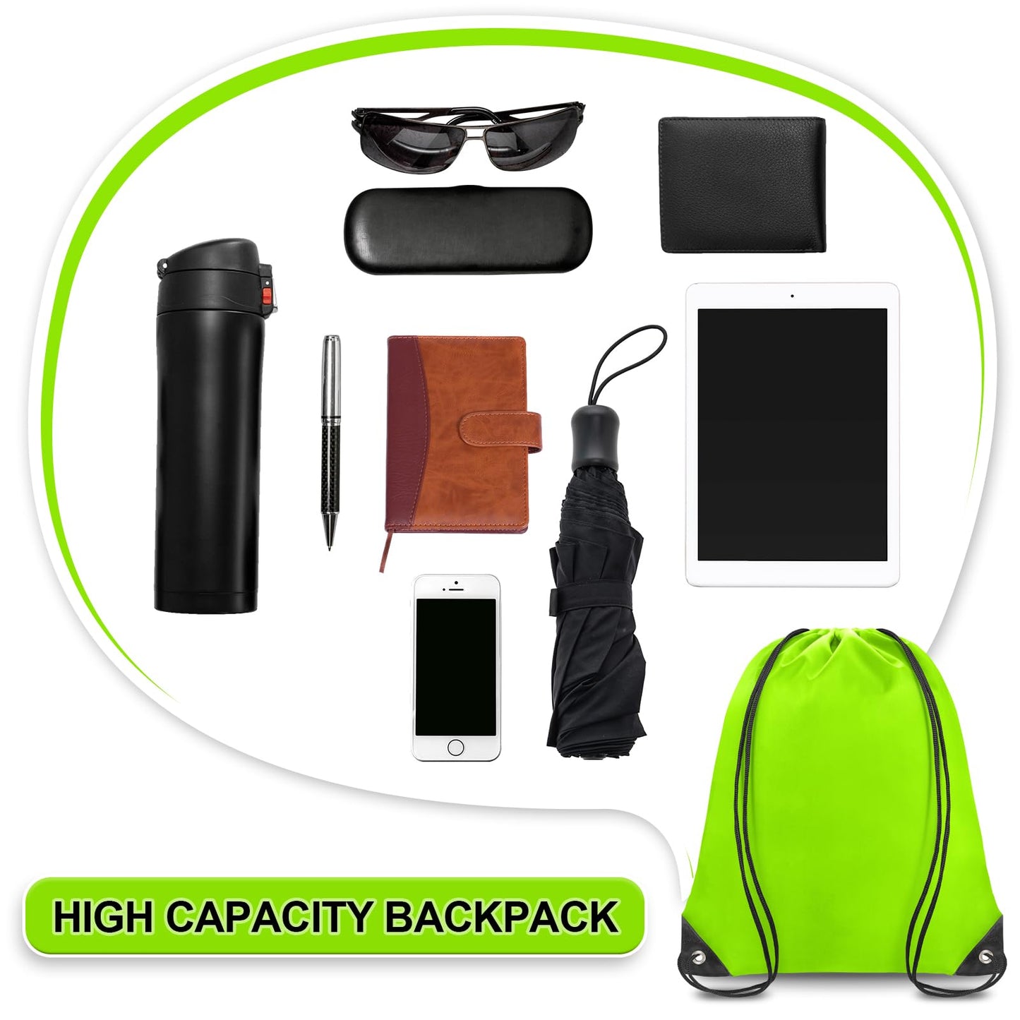 Grneric Drawstring Bags 28 PCS Drawstring Backpack Bulk String Backpack Cinch Bag Sackpack for Men Women Gym (Light Green)