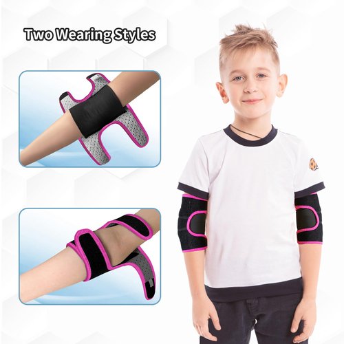 YEEKORO Kids Elbow Brace Arm Sleeve, Adjustable Sport Elbow Protector Breathable Elbow Sleeve with Double Magic Stick Compression Elbow Sleeve Elbow Support for Tennis Football Cycling Golf Basketball