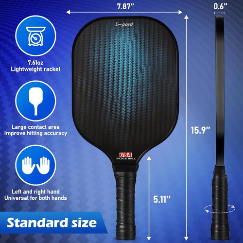 Enmpnornb Pickleball Paddles Set of 2,Carbon Fiber Pickleball Set,Durable Fiberglass Surface with Polypropylene Honeycomb Core, Cushion Grip and Carry Bag for Beginner