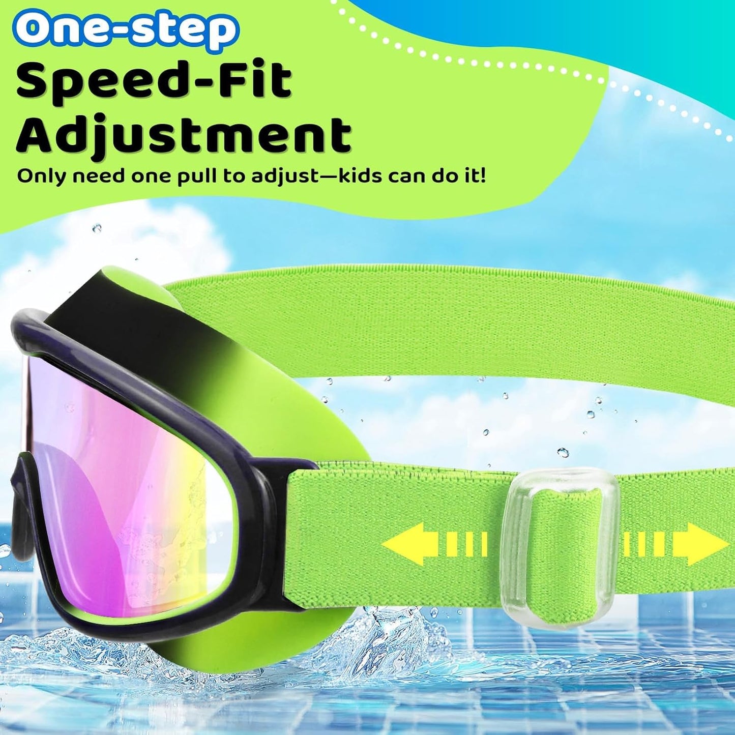 Vvinca Kids Swim Goggles - Wide View Anti-Fog & UV Protection | Comfortable Fabric Strap for Ages 3-14