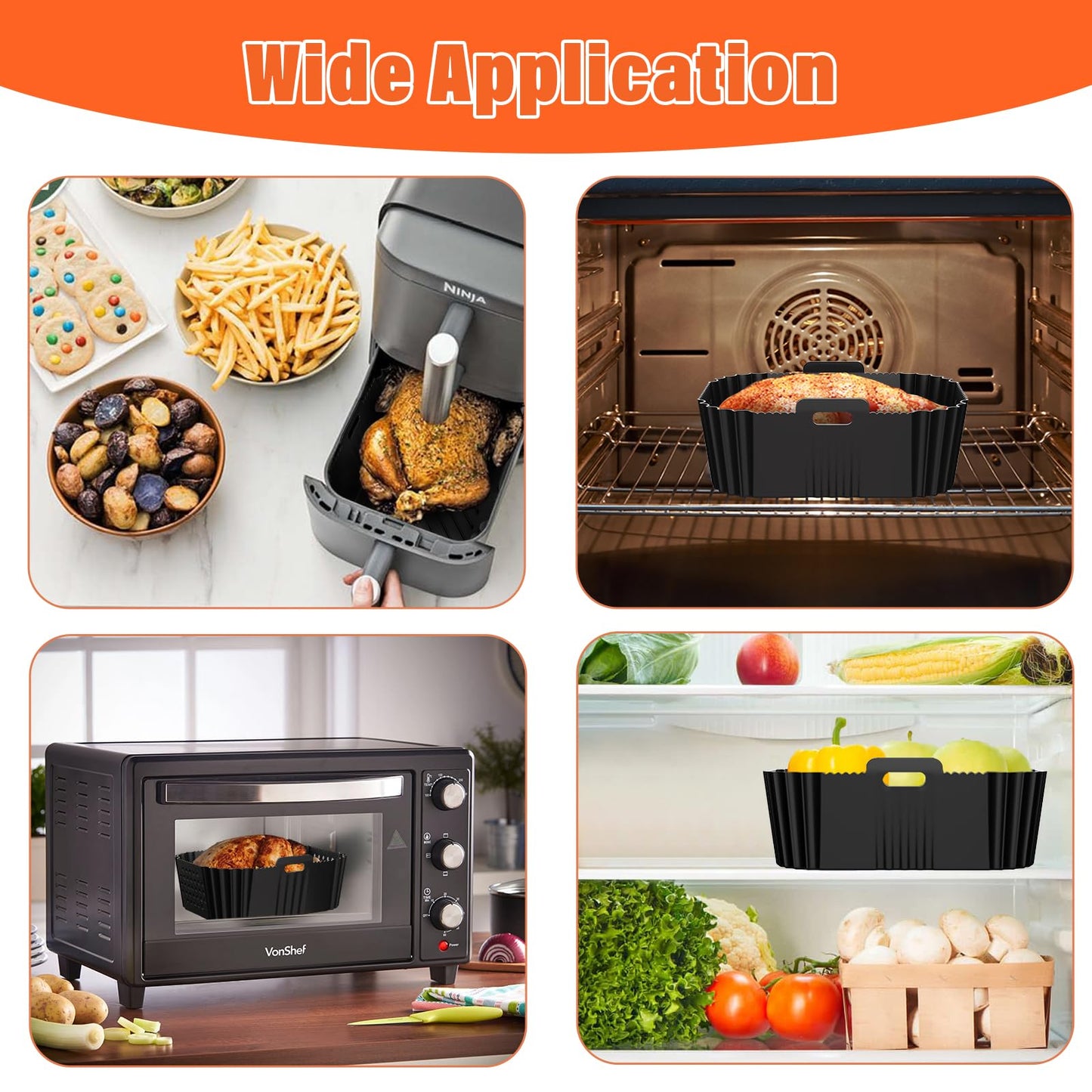 Ninja Double Stack Air Fryer Liners - Silicone Liners for 2 Basket, XL 9.5L Air Fryer