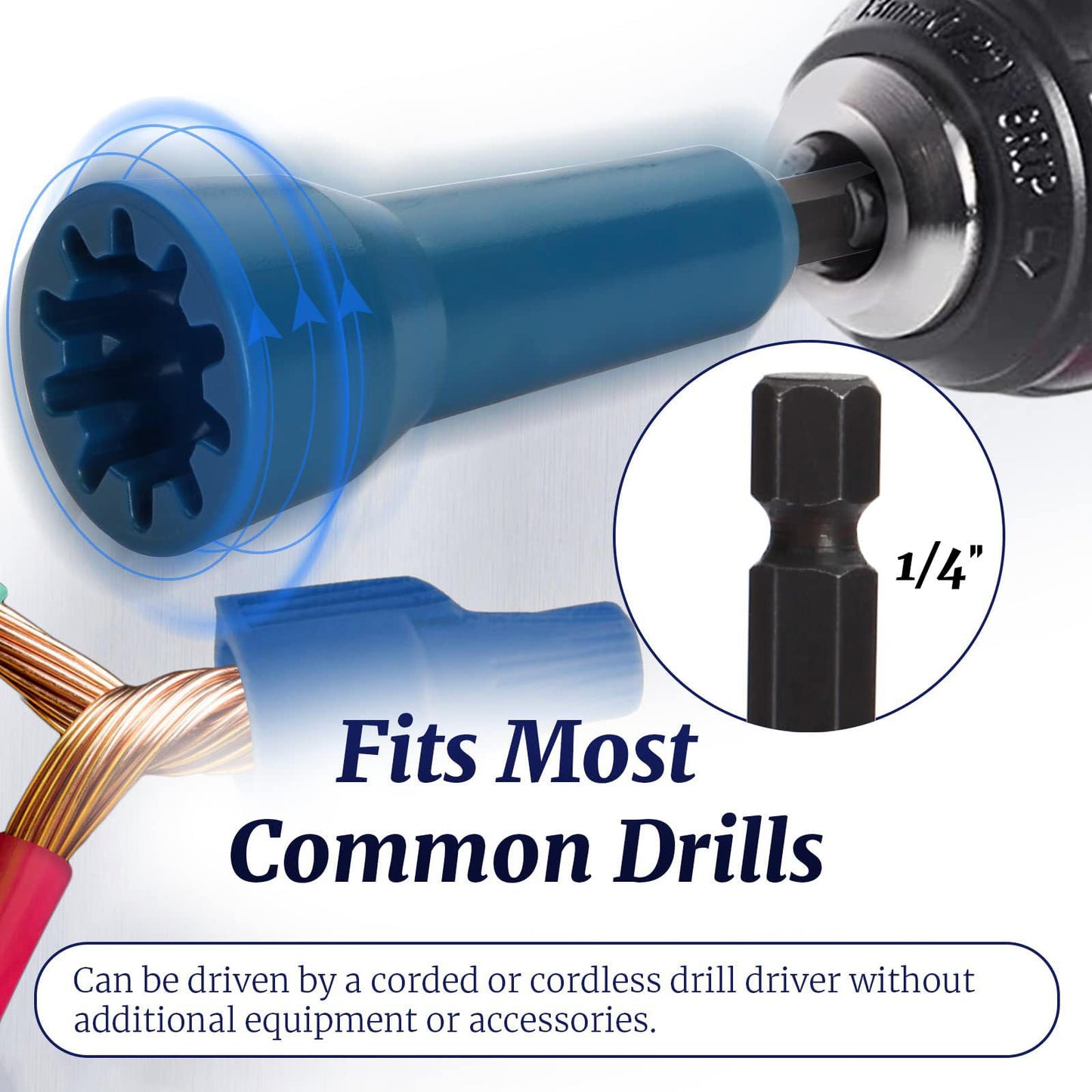 4 PCS Wire Nut Twister，Fast Wire Twister Tool for Drill，Wire Nut Twiter for Drill, Spin Twist Wire Connector Socket, Wire Connector Driver with 1/4" Chuck，Wire Stripping and Twisting Tool