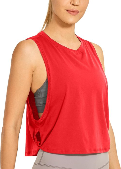 CRZ YOGA Pima Cotton Tank Tops for Women - Loose Fit Sleeveless Workout Shirts | Athletic Yoga Gym Wear