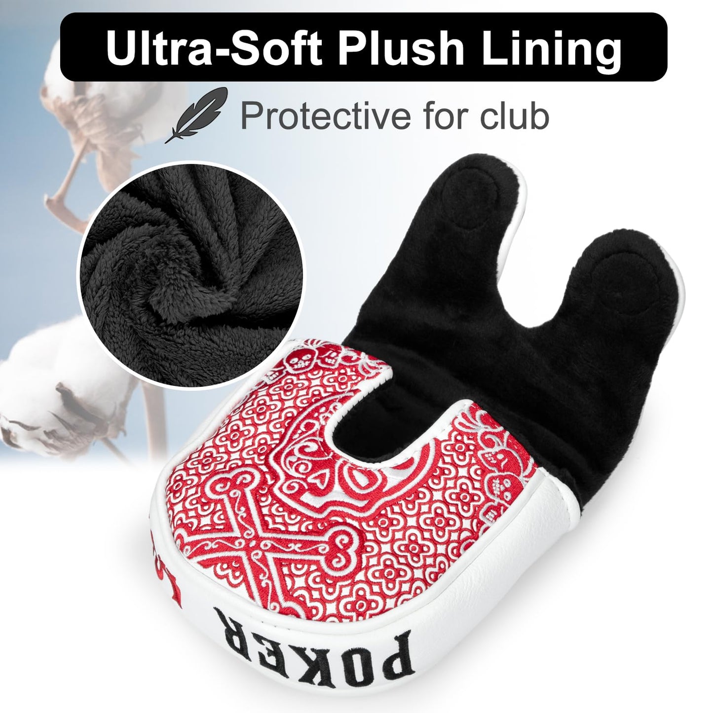 Golf Mallet Putter Cover Golf Headcover, Magnetic Closure Premium Leather Do Not 3Putt Golf Head Covers Fits Golf DF3 Putter Poker Ace Mallet Putter Headcover (Poker Ace)