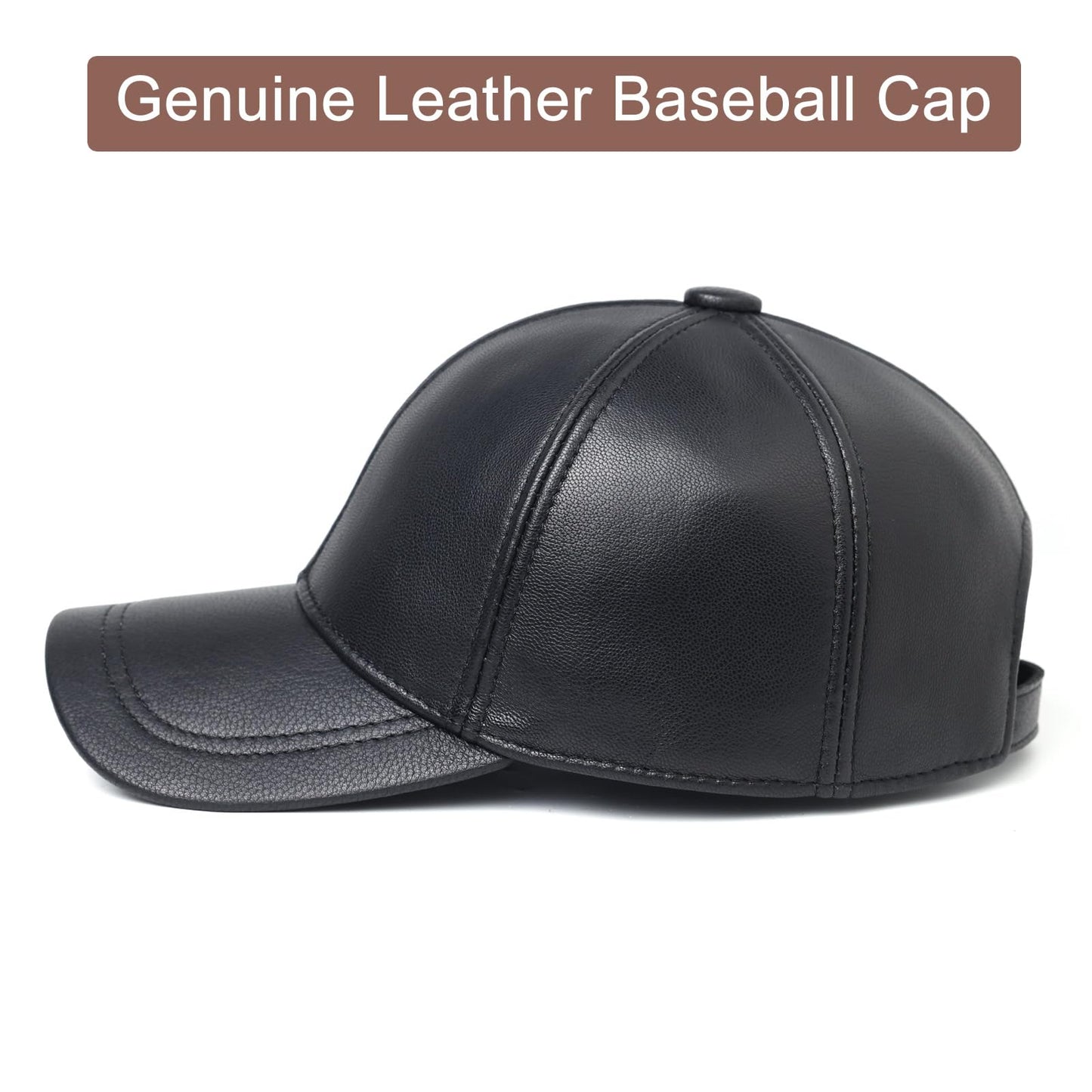 Genuine Goatskin Leather Baseball Cap – Adjustable Real Leather Hat for Men, Classic Outdoor Sports Style for Fall Winter Black