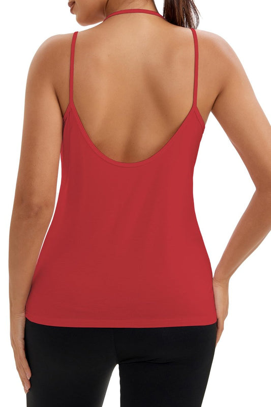 Bestisun Backless Athletic Yoga Tops Women Activewear Dance Shirts Open Back Sports Running Clothes for Women Red S